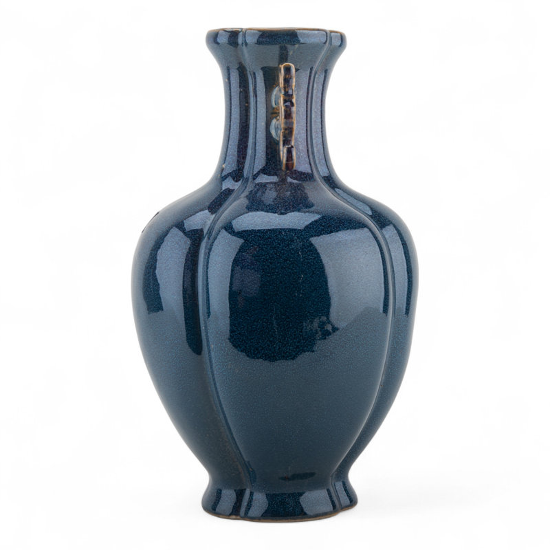 Porcelain Vase Run Glaze, 14" H x 9" W x 9" D, Blue/Tan