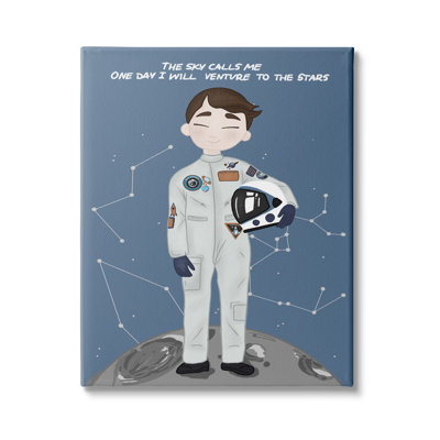 «One Day Venture To Stars Boy Astronaut Moon» par - Impression