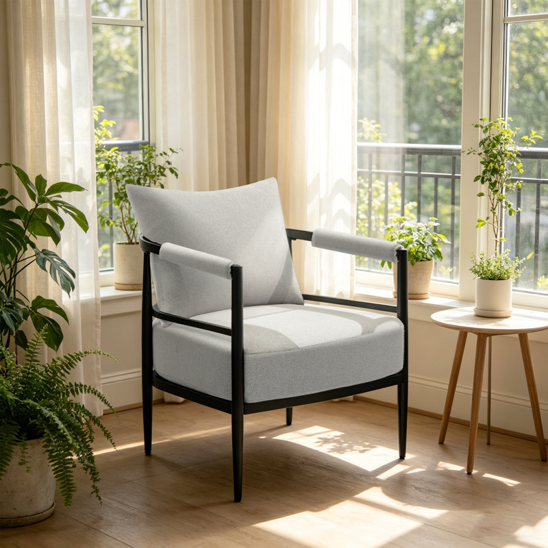 Modern Curved-Back Accent Chair With High-Density Foam Cushion– Upholstered Armchair For Living Room, Office, Or Lounge