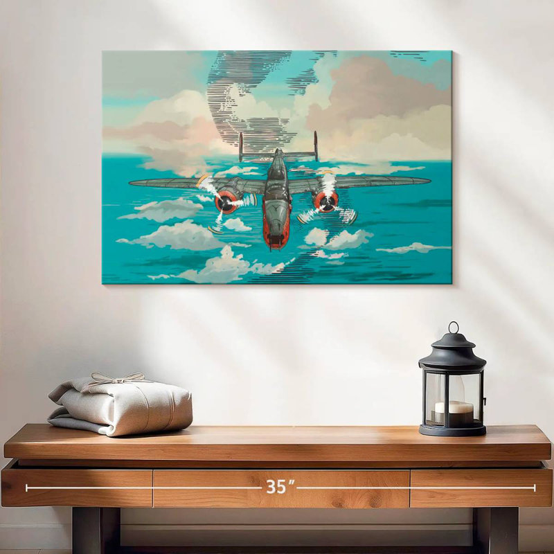 Mehar avion au-dessus de la mer, H 16 po x l 24 po