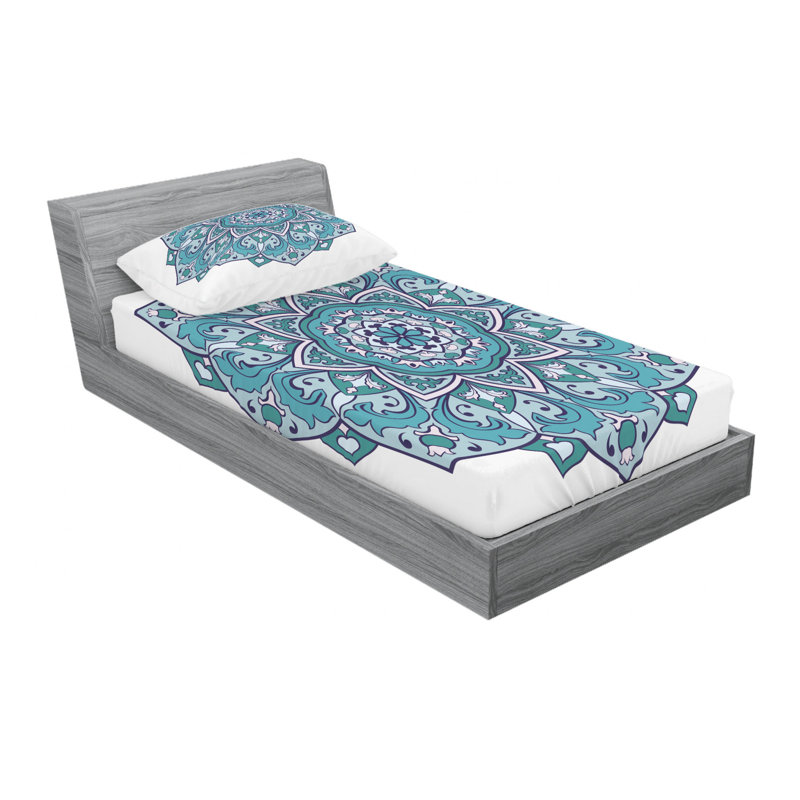 Mandala Microfiber Fitted Sheet, Twin Sheet Set with Fitted Sheet, Mandala 1