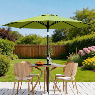 Parasol de patio extérieur de 9 pi avec manivelle et inclinaison à bouton-poussoir, protection UV imperméable