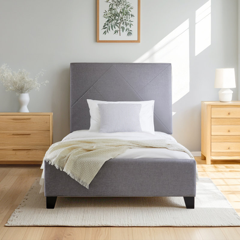 Upholstered Wooden Platform Bed Frame with Adjustable Headboard, No Box Spring Needed, Twin