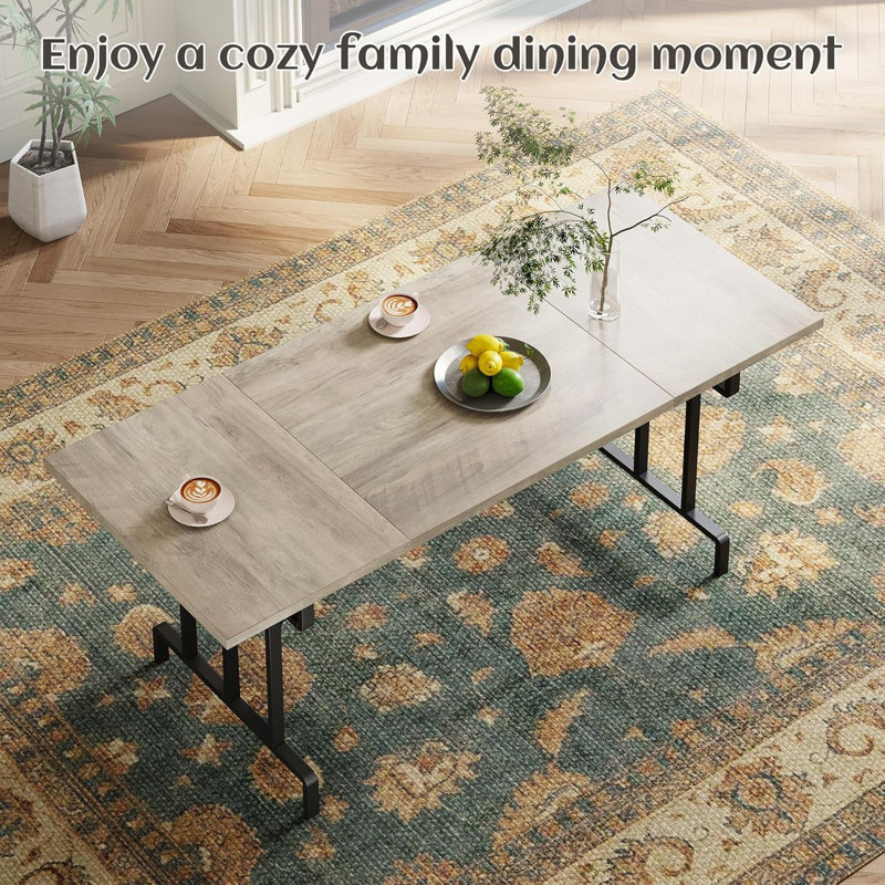 Dining Table For 6-8 People - 71 Inch Rectangular Wood Dining Table Rustic Style Kitchen Table, Gray