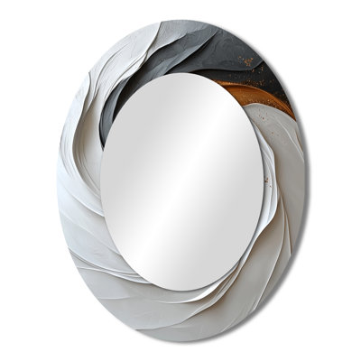 White And Gold Tornado Of Abstract I - Large Oval Wall Mirror On Metal