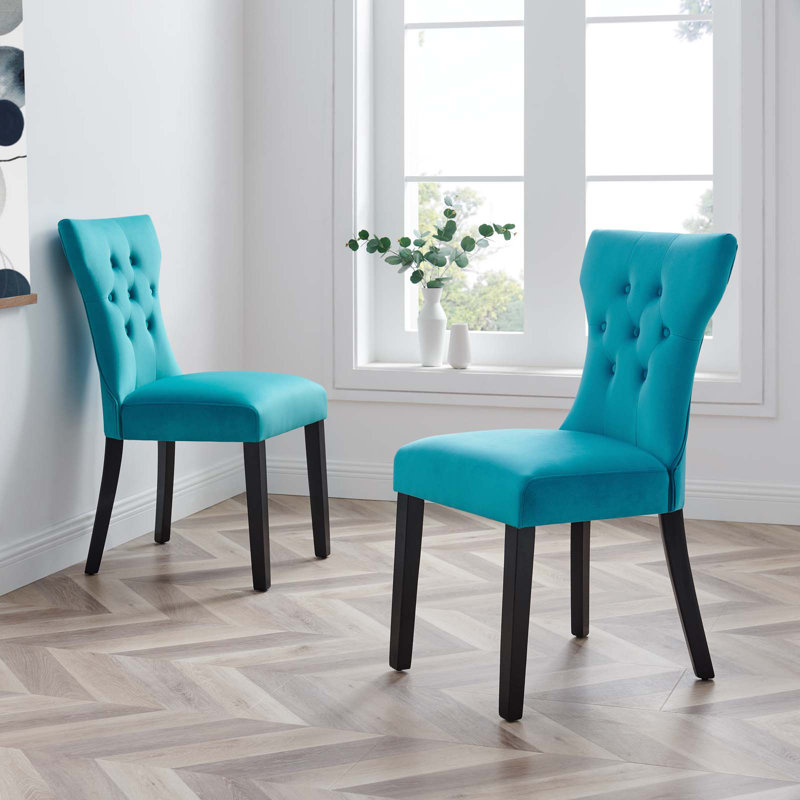 Modway Silhouette Performance Velvet Dining Chairs, Blue