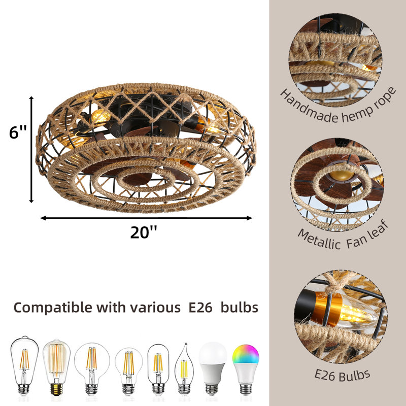 Ventilateurs de plafond avec ampoules E26 à télécommande avec lumières pour la chambre à coucher, la cuisine et la salle à manger