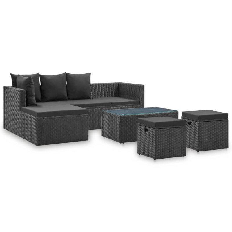 Frey 4 Piece Lounge Chair with Cushions, Black, Black