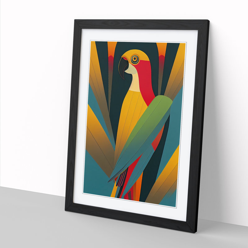 CAN-V0523-1747X Parrot Art Deco - Wrapped Canvas Print, Black, 64cm H x 46cm W x 2cm D