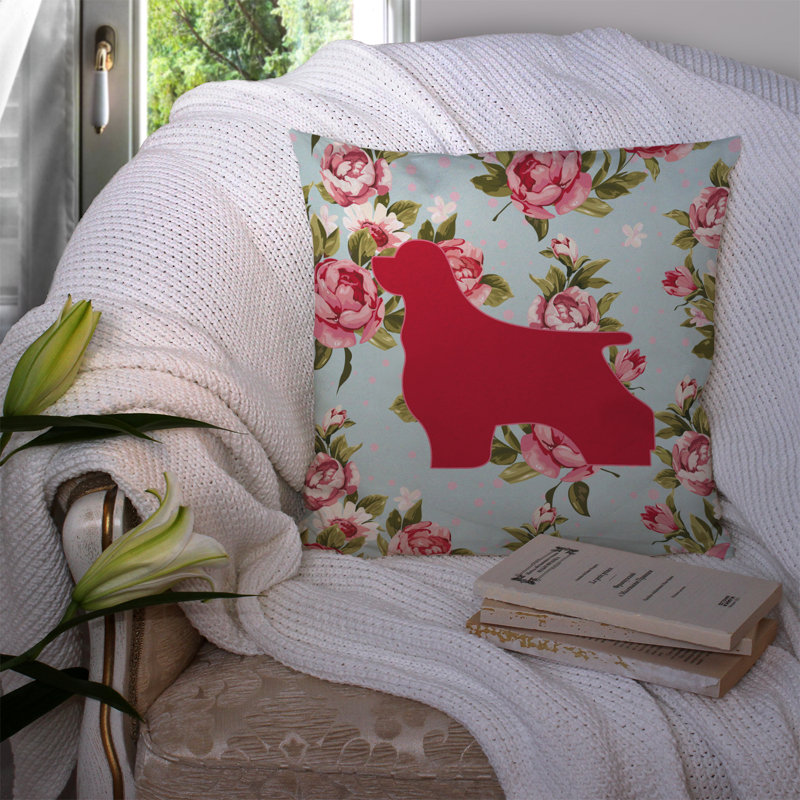 Coussin décoratif intérieur/extérieur bleu roses épagneul shabbys de robinets, H 18 po x l 18 po x P 5,5 po
