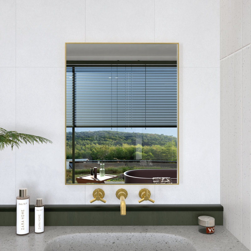 Cosy 24 in. W x 30 in. H Rectangular Framed Wall Bathroom Vanity Mirror in Brushed Gold, 30" x 24", Gold