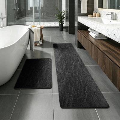 Ensemble de tapis de bain en terre de diatome de 47 po de couleur mixte 2 pièces - Tapis de douche anti-dérapant à revêtement en caoutchouc antidérapant pour plancher de salle de bain
