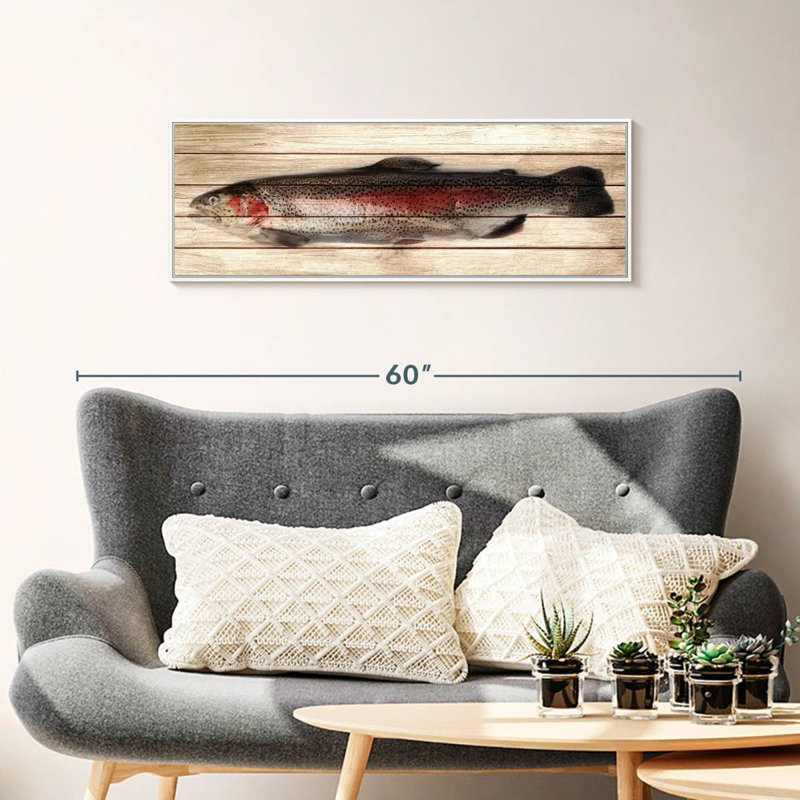 Truite, Cadre flottant blanc, 37" X 13"