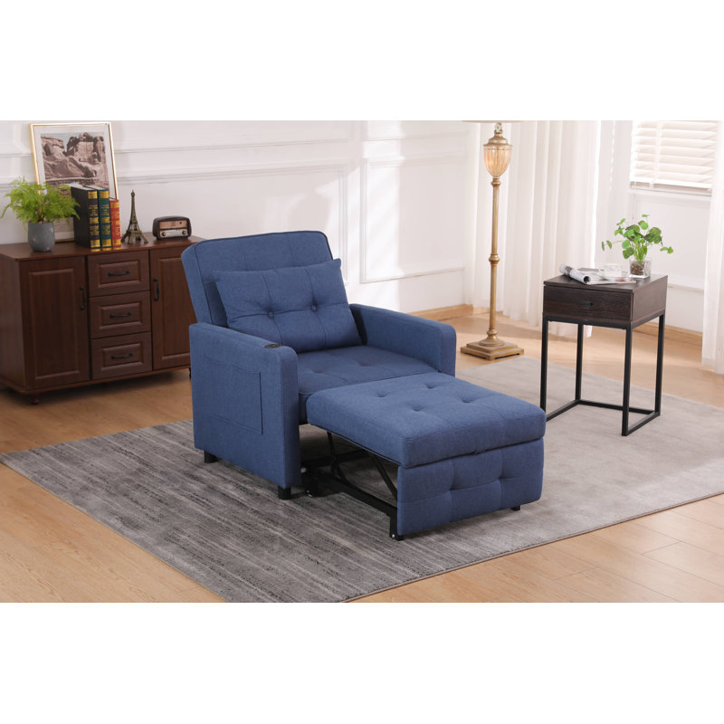 Canapé-lit convertible 3-en-1 avec port USB et poche latérale, canapé-lit avec fauteuil escamotable, chaise simple à dossier réglable