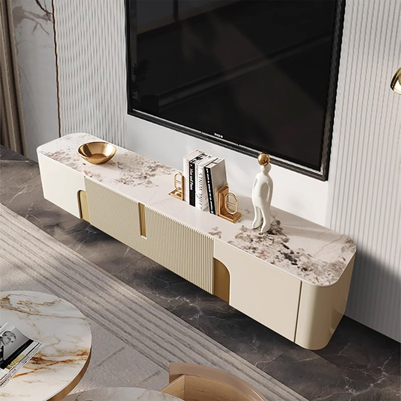 78.7'' Media Console with 3 Cabinets, white Color, Sintered Stone Table-top, Not assembled Need