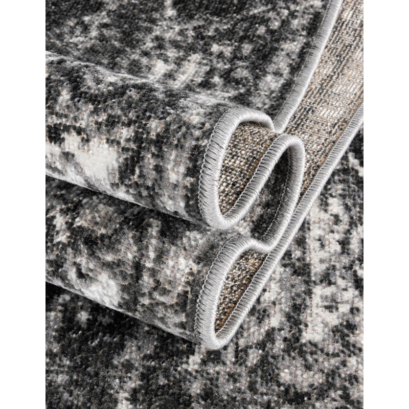 Clevinger Oriental Charcoal Area Rug, Square 5'3"