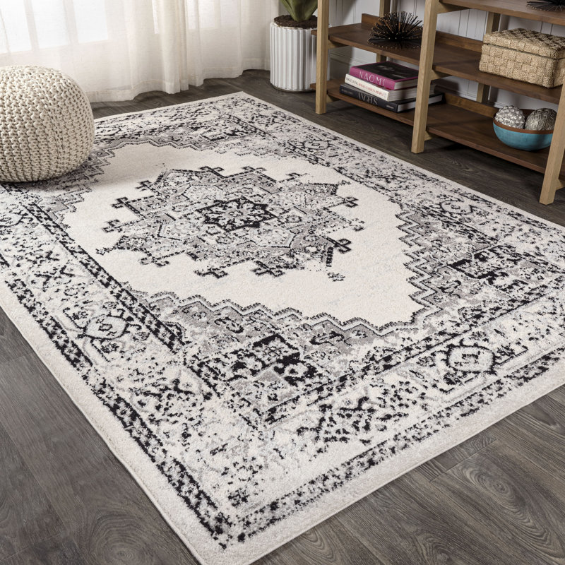 Lauri Inigo Cottage Medallion Dark Gray/Cream Rug, Rectangle 5'3" x 7'6"