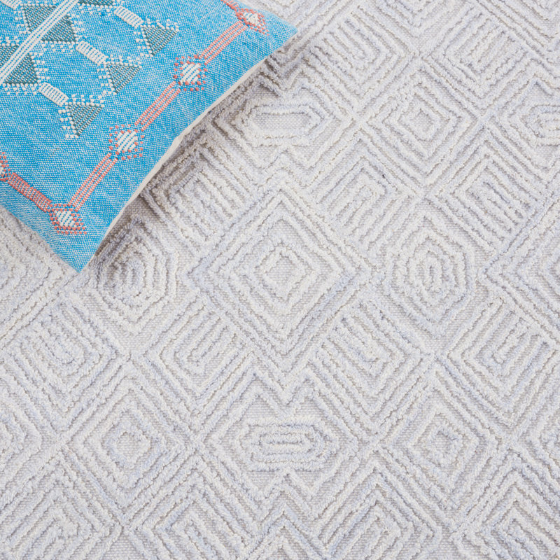Giandomenico Textual Hand Tufted Wool/Cotton Geometric Rug in Gray, Rectangle 8'  x 10'