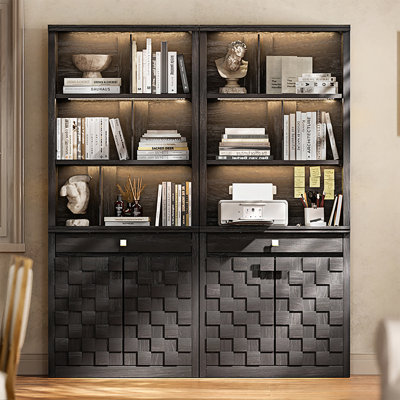 72.2" Tall Bookshelf & Bookcase Set of 2, 6-Tier Bookshelf with LED Lights and Open Shelves, Modern Display Storage Cabinet with Drawer and Doors for Home Office, Living Room, Bedroom (2 Pieces)