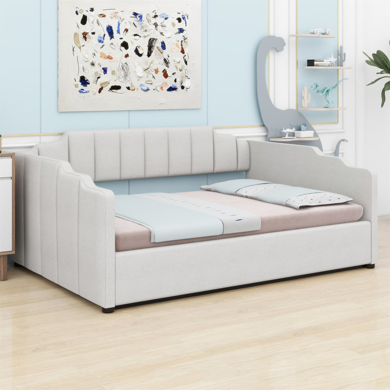 Lit de jour rembourré avec rangement inférieur, Beige