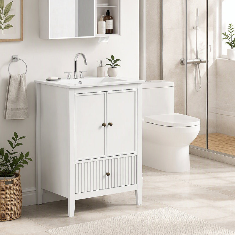 Ensemble de meuble-lavabo 24 po avec lavabo, armoire de rangement pour salle de bain avec portes et tiroirs, meuble-lavabo moderne avec surface peinte