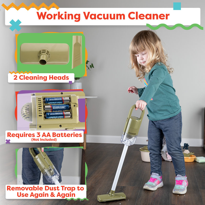 Kids Cleaning Toy Set - 15 Piece Toddler Cleaning Set With Kids Vacuum That Really Works, Broom, Dustpan, Mop, Bucket, Duster, Sponge, And More - Pretend Play Toys For Toddlers 3 And Up By Hey! Play!