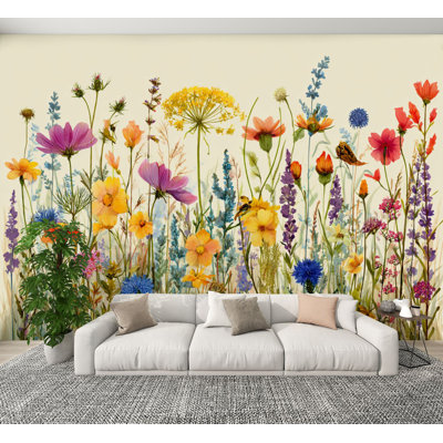 Papier peint pelez et collez, fleurs sauvages colorées, pré, diverses fleurs murales, H 100 po x l 144 po, papier peint amovible en PVC, autocollant, pour chambre à coucher, bureau à domicile
