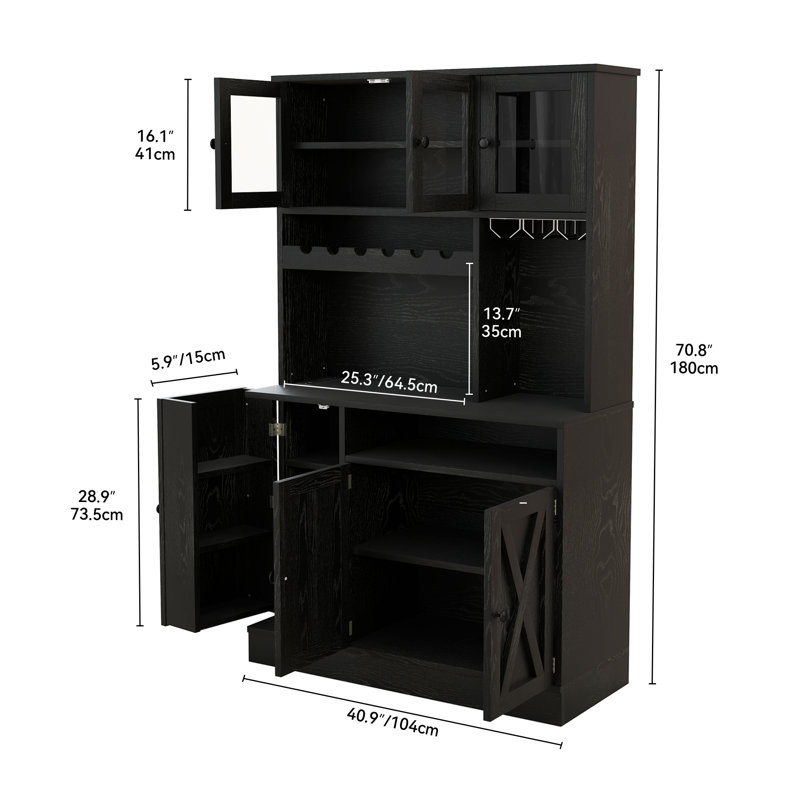 Armoire de rangement pour garde-manger Gracie Oaks, Noir, noir, noir, noir