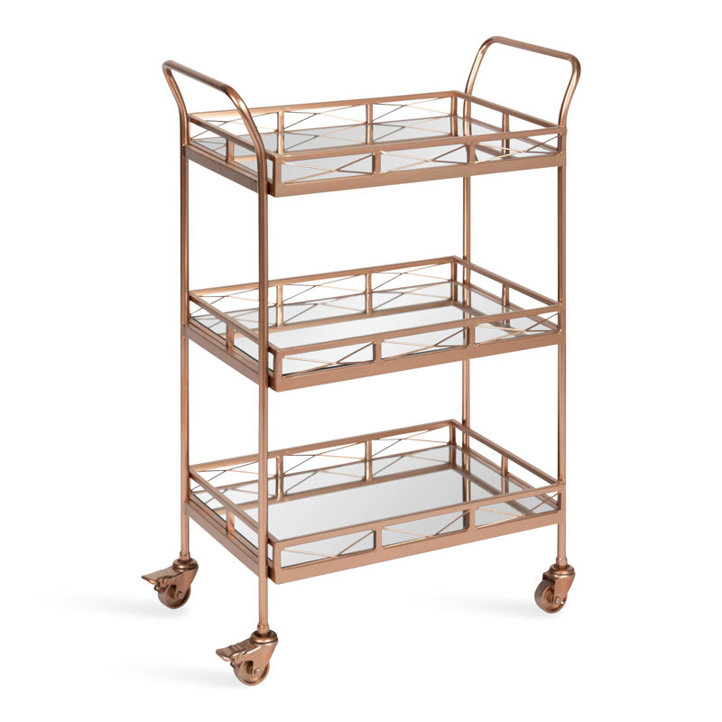 Aloria Metal Bar Cart, Matte Rose Gold