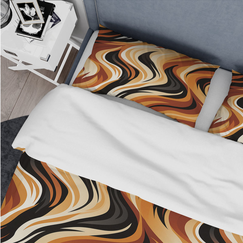 Rayures zébrées Mocha - Ensemble de housse de couette abstrait - Microfibre de polyester