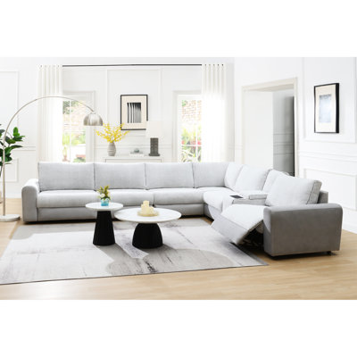 Canapé modulaire inclinable électrique en sherpa et velours Tarrance