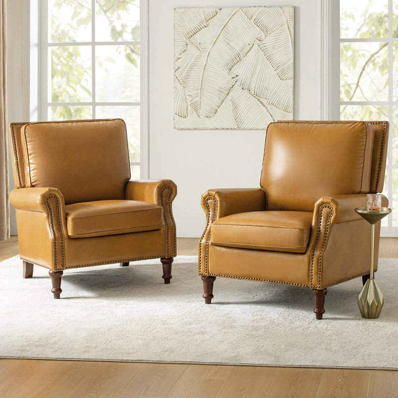 Chaise d'appoint en cuir véritable Wajeeh , Cuir véritable chameau
