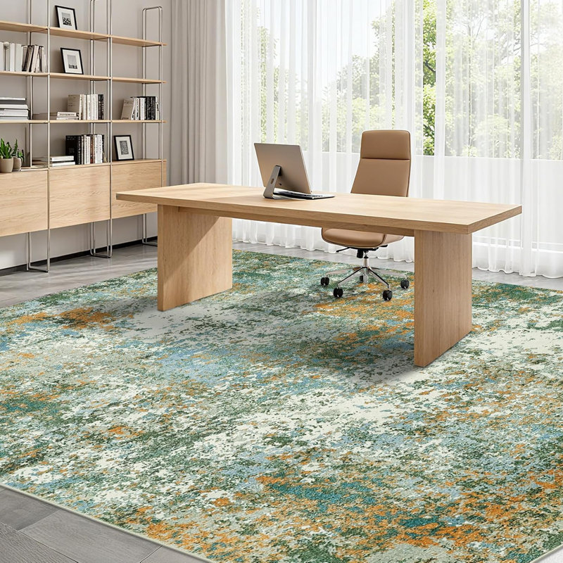 Modern Abstract 2x6 Runner Rug – Washable, Non-Slip for Hallways, Kitchen, Bathroom, Laundry Room (Blue Yellow)