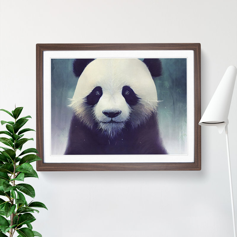 Effervescent Panda - Single Picture Frame Painting, 25cm H x 34cm W x 2cm D, Walnut