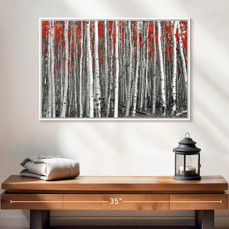 Forêt de bouleaux rouges, Cadre flottant blanc, 25 po x 17 po
