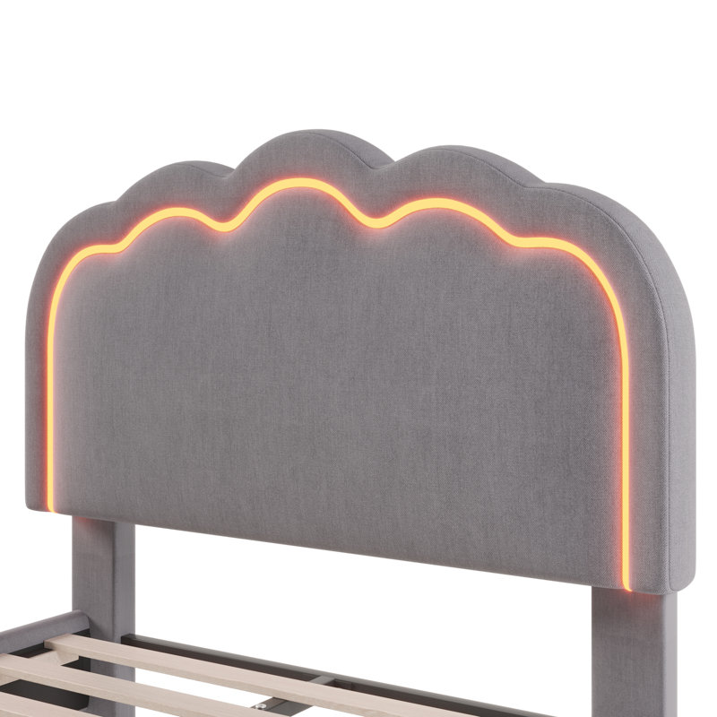 Upholstered Bed 3ft single bed With Led, Grey