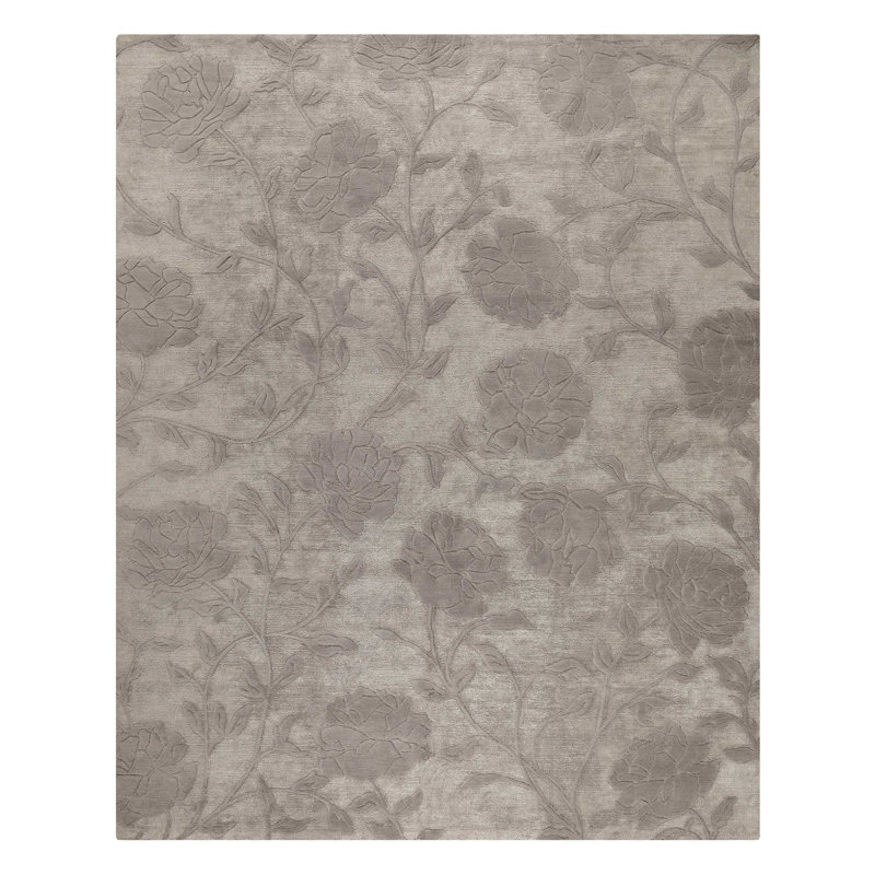Peony Floral Area Rug in Silver/Gray, Rectangle 2' x 3'