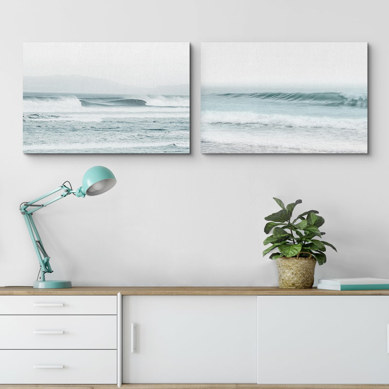Coastal Beach Ocean Waves On Washed Out Beach Nature Nautical Coastal 2 - Pièces, H 16 po x l 24 po, Toile tendue