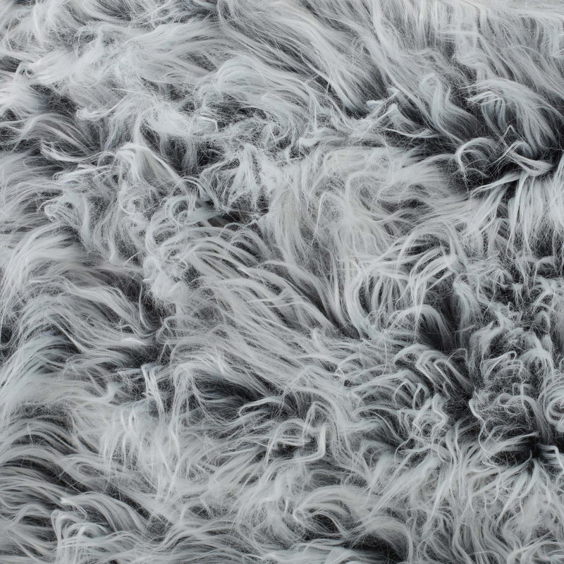 Pouf rond en fausse fourrure 5 pieds, Gris / fausse fourrure argentée