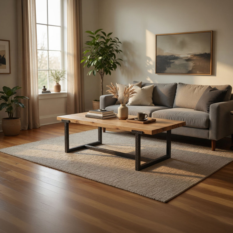 Marlon Natural Brown Mango Wood Coffee Table, 48" Rectangular Table with Black Aluminum Frame