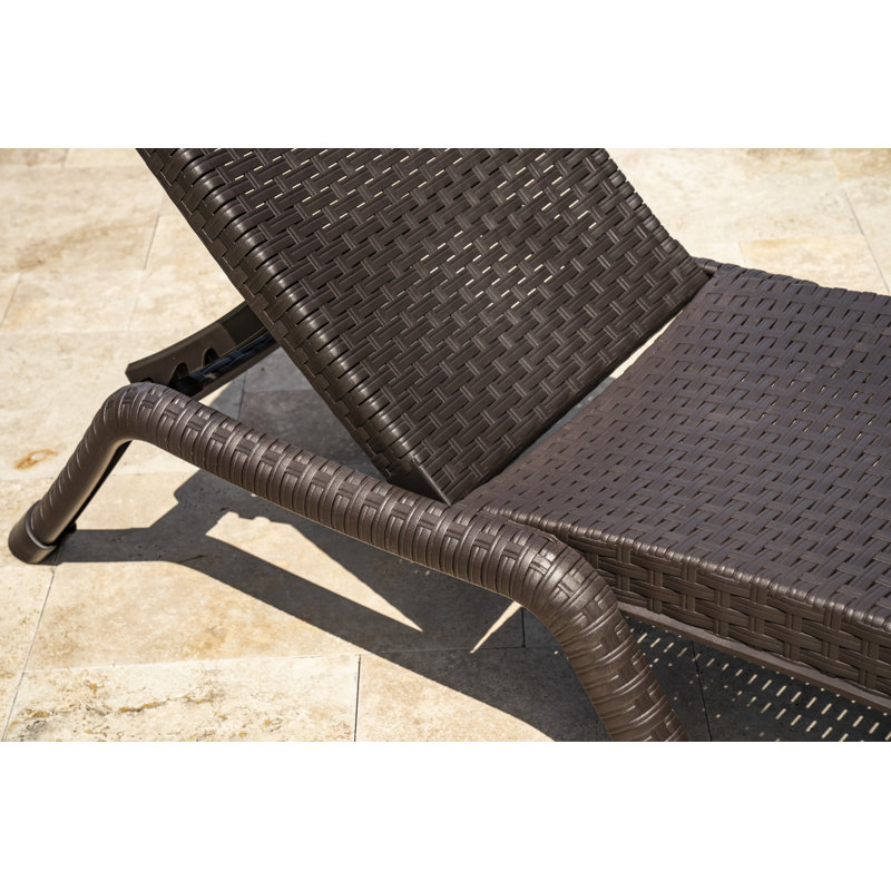 Chaise longue d'extérieur en osier avec table Roma, Toile Sunbrella® brun baie, Brun