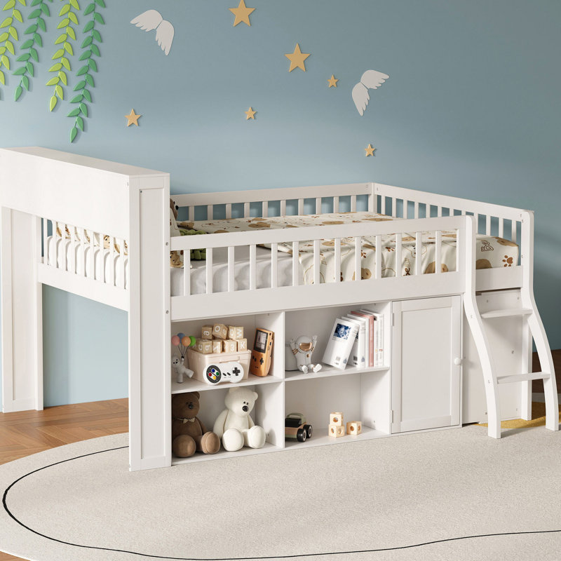 Loft Bed With Storage, Headboard With LED Light, White, Full