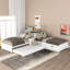 Lit plateforme en L simple avec lit gigogne, tiroirs et bureau, lit gigogne blanc en stabilité à long terme-56892326