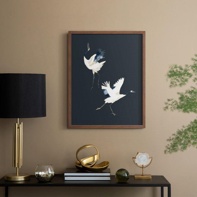 Cranes on Indigo II, reproduction encadrée - bois massif, H 11 po x l 9 po, Noyer