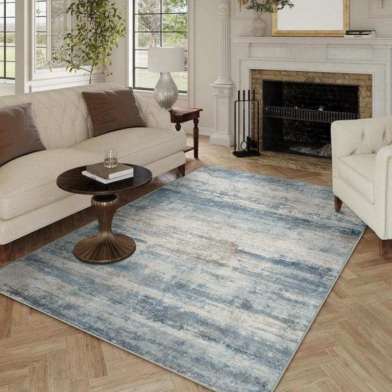 Licia Abstract Blue Area Rug, Rectangle 5' x 7'6"