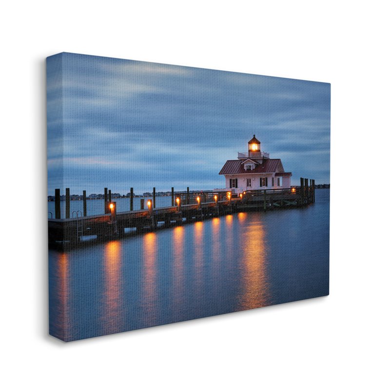 Calm Nighttime Bridge Coastal Lights Canvas Print