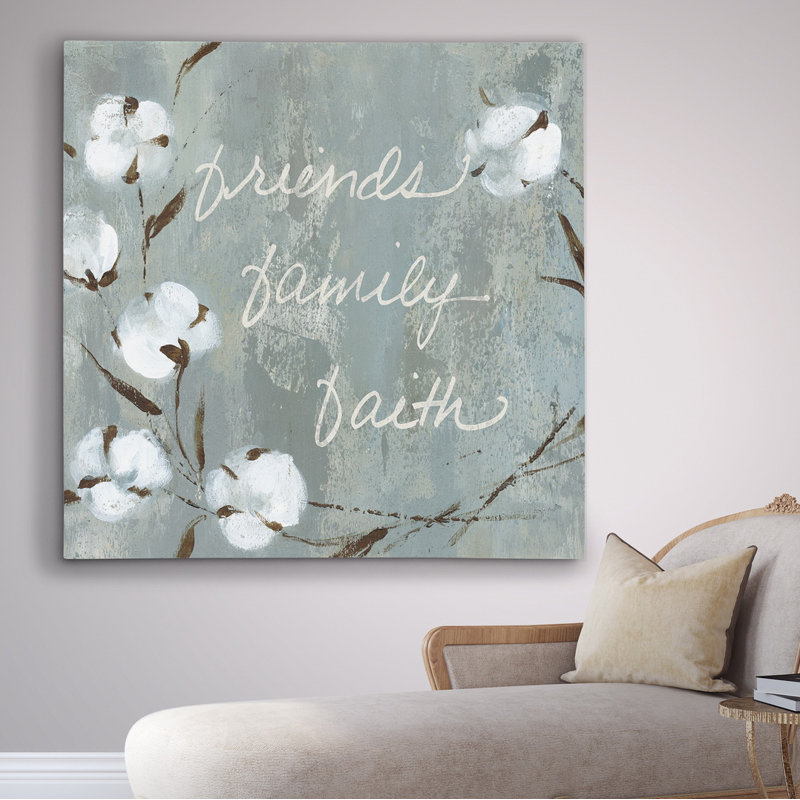 « coton friends », art textuel, Toile tendue, H 16 po x l 16 po x P 1,5 po