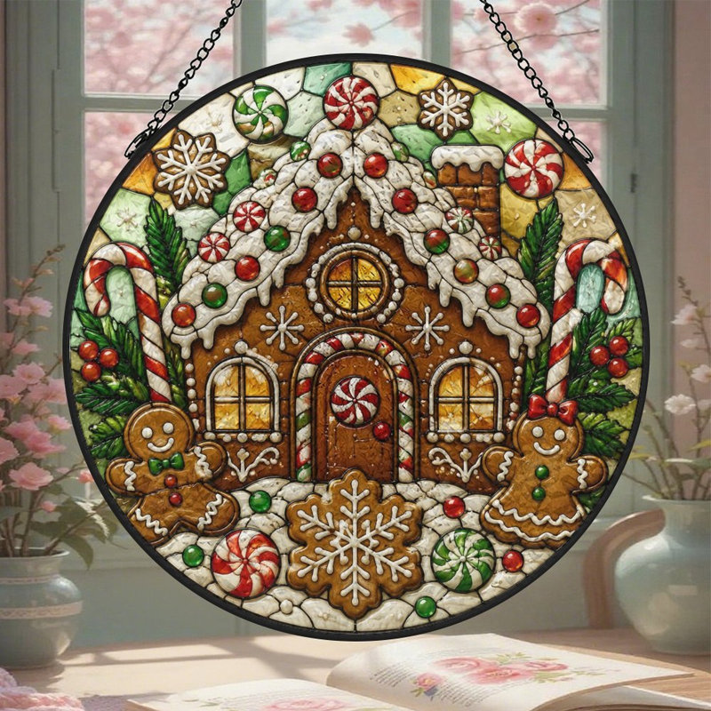 Panneaux de vitrail Gingerbread House, 9,8 x 9,8 po (25 x 25 cm)