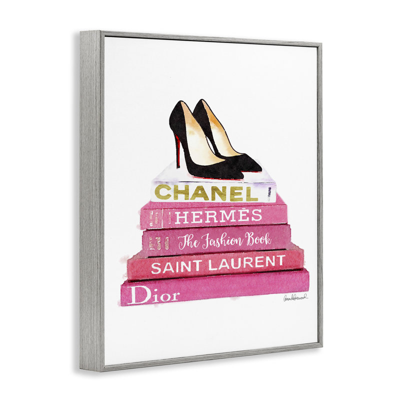 «Pink Fashion Books Pump Heels», impression, H 14 po x l 11 po, Estampe numérique Farmhouse