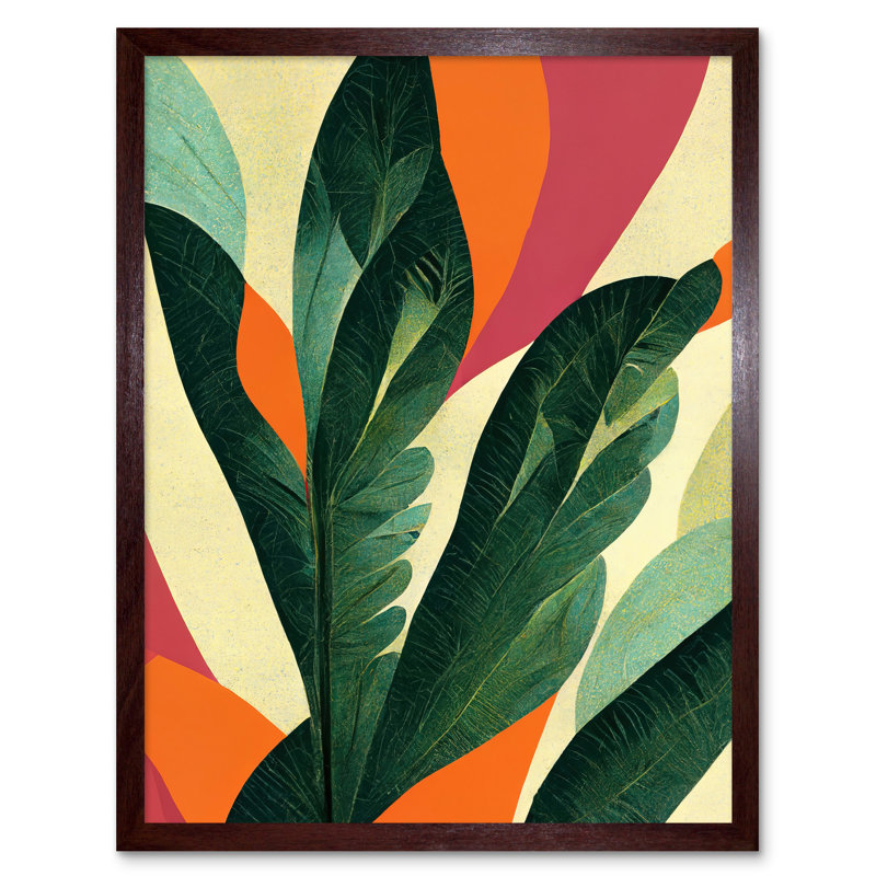 Exotic Tropical Leaves Botanical - Print, Brown Framed Paper, 43cm H x 33cm W